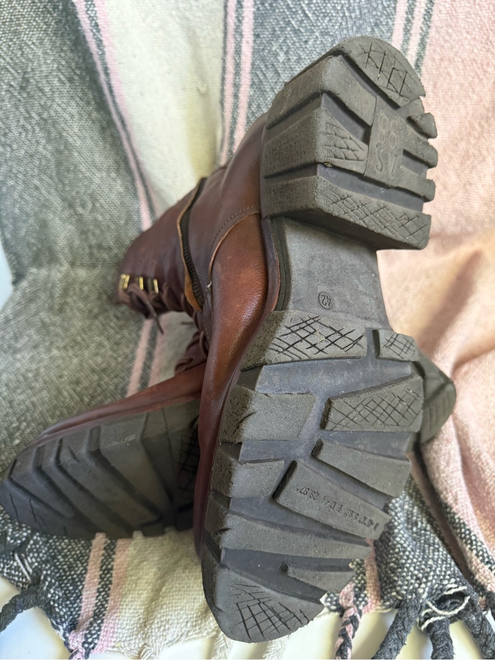 A.S. 98 - Chunky Brown Leather Lace-Up Combat Boots - Picture 5 of 5